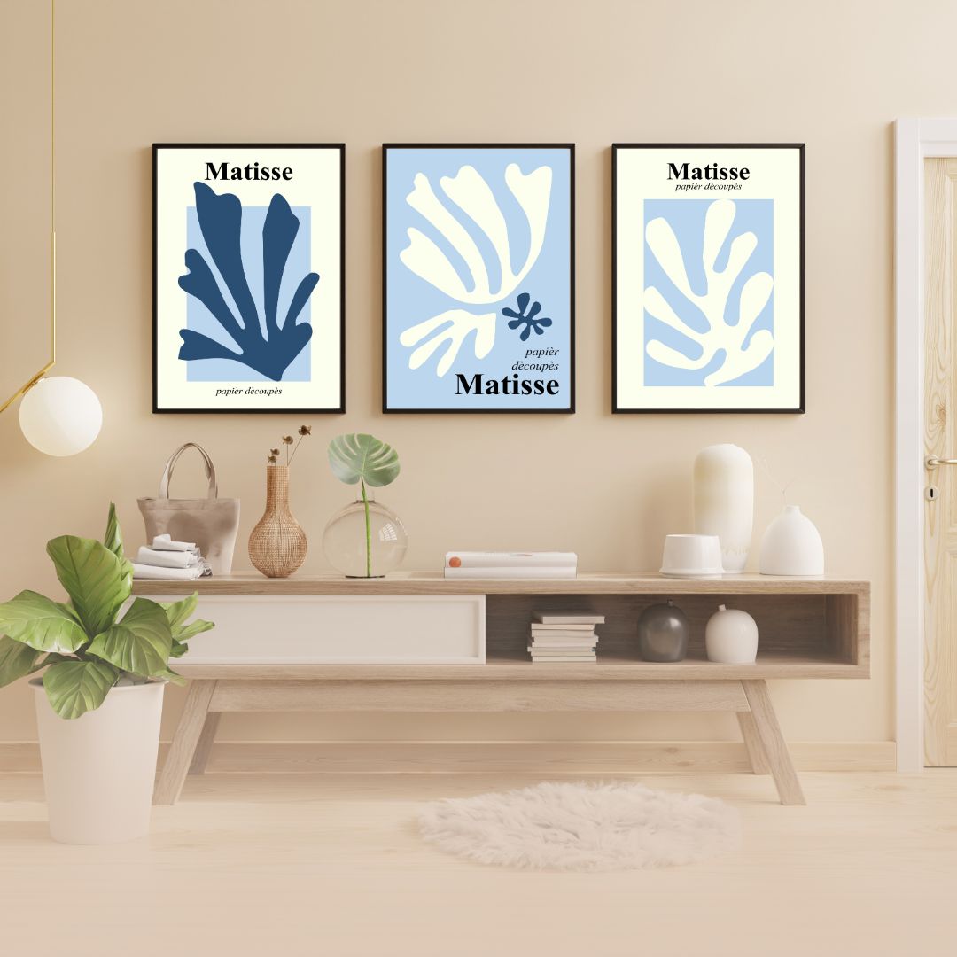 3'lü Mavi Matisse Duvar Posteri