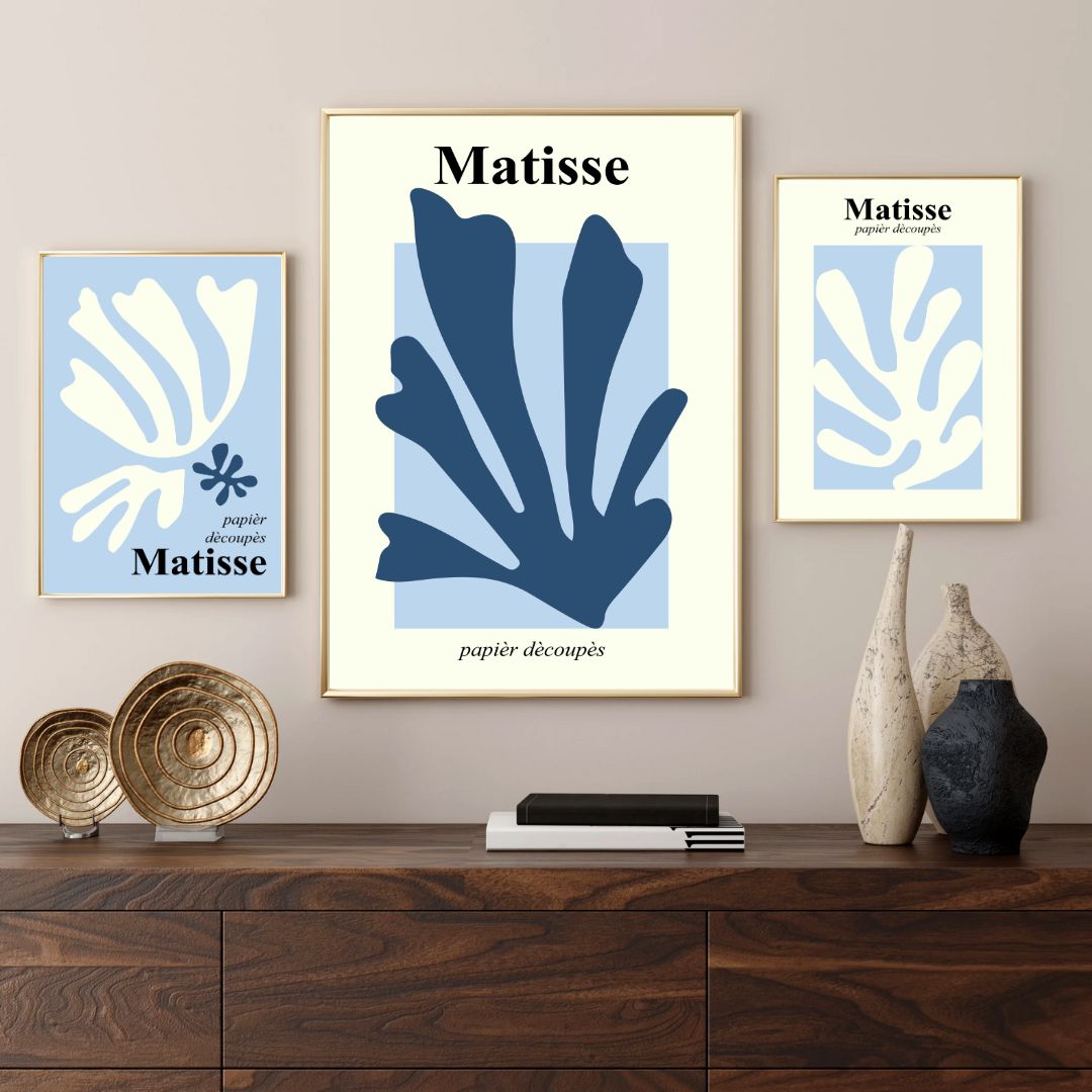 3'lü Mavi Matisse Duvar Posteri