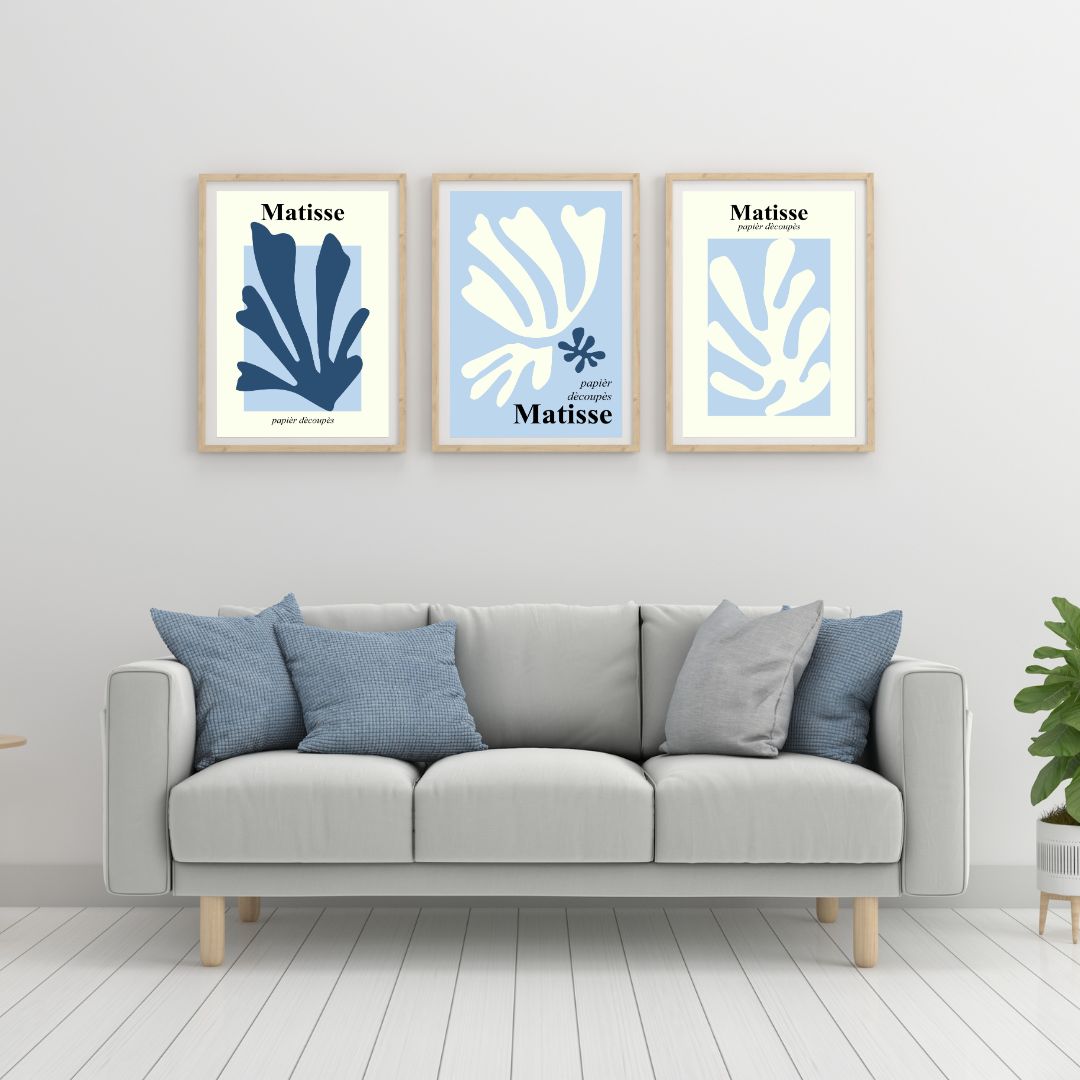 3'lü Mavi Matisse Duvar Posteri